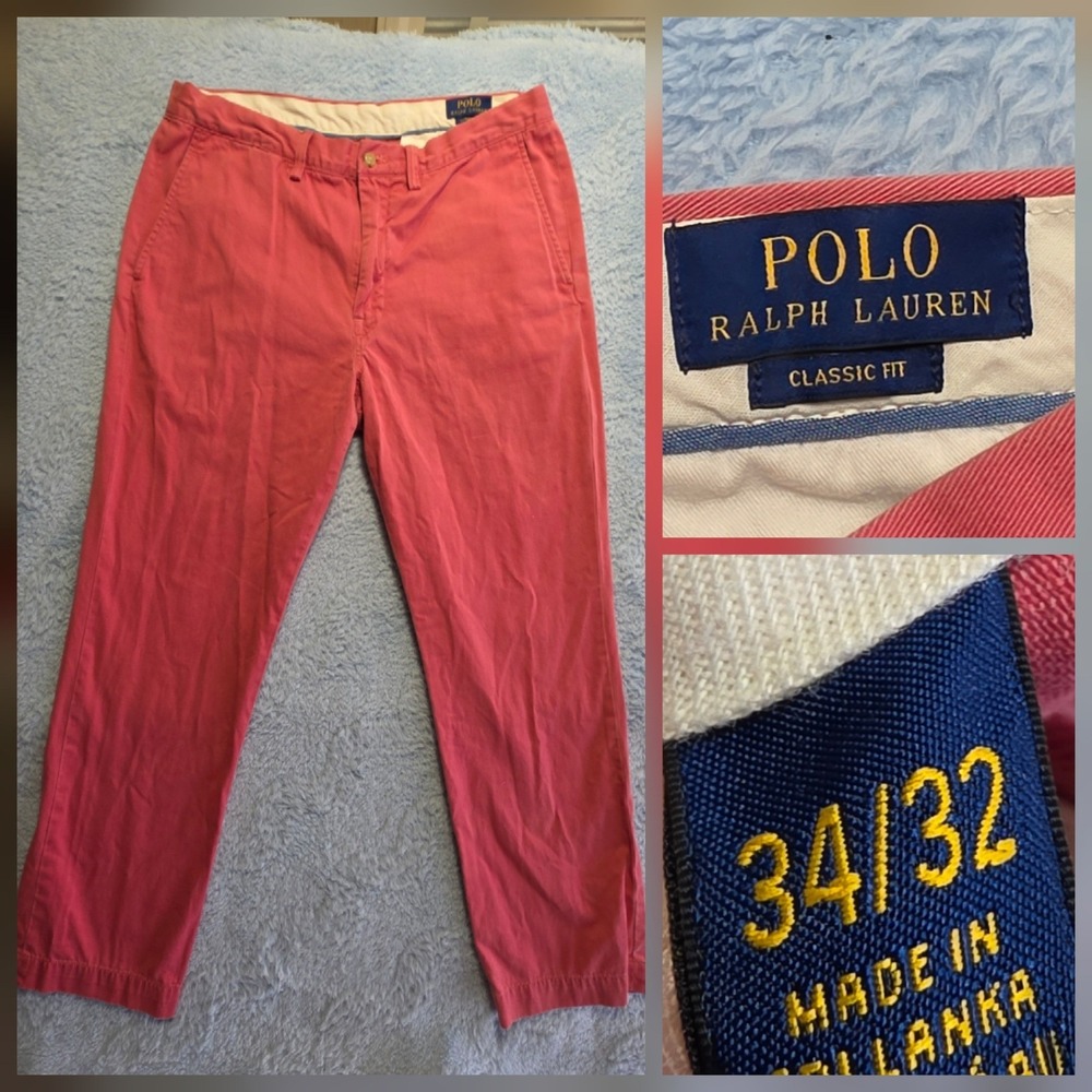 Polo Ralph Lauren Classic Fit Khaki Chino Pants Men's 34x32 Coral Pink Cotton